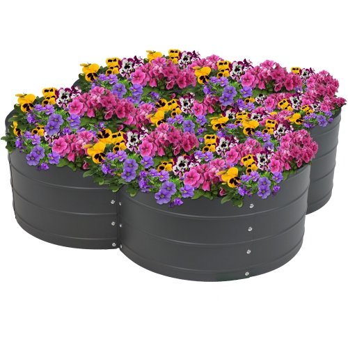 Sunnydaze 4-Leaf Clover-Shaped Galvanized Steel Raised Planter Bed - Gray