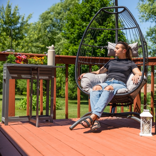 Sunnydaze Acacia Wood Folding Table with Planter Box - 30.5" H - Gray
