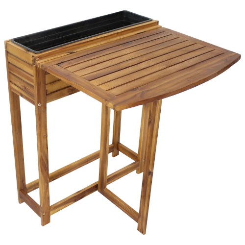Image 1 of 6.. Sunnydaze Acacia Wood Folding Table with Planter Box - 30.5" H - Natural