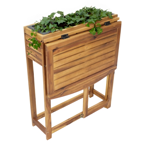 Sunnydaze Acacia Wood Folding Table with Planter Box - 30.5" H - Natural