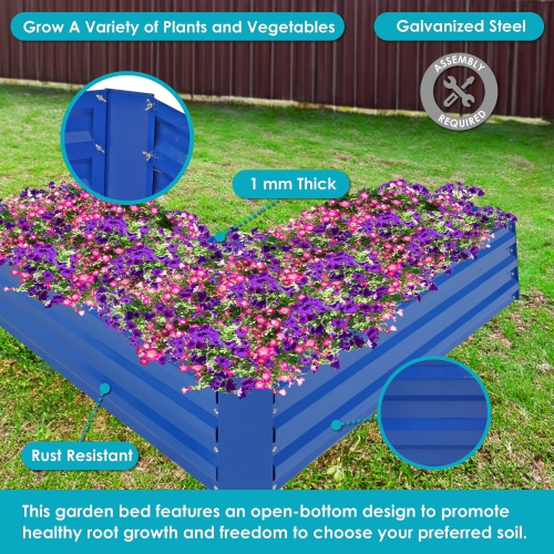 Sunnydaze Galvanized Steel L-Shaped Raised Garden Bed - Blue