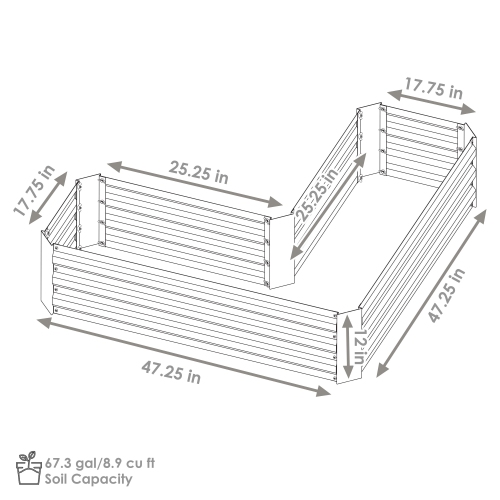 Sunnydaze Galvanized Steel L-Shaped Raised Garden Bed - Silver