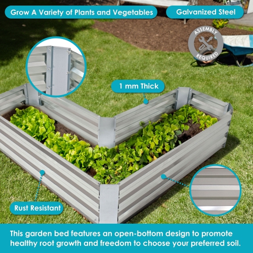 Sunnydaze Galvanized Steel L-Shaped Raised Garden Bed - Silver