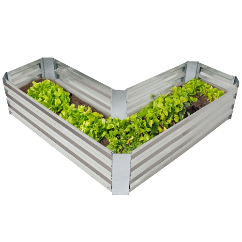 Sunnydaze Galvanized Steel L-Shaped Raised Garden Bed - Silver
