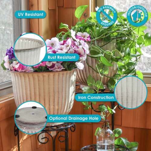 Sunnydaze Carlotta Metal Planter - 14.75 in - White Glaze - Set of 4