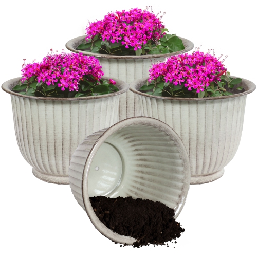 Sunnydaze Carlotta Metal Planter - 14.75 in - White Glaze - Set of 4