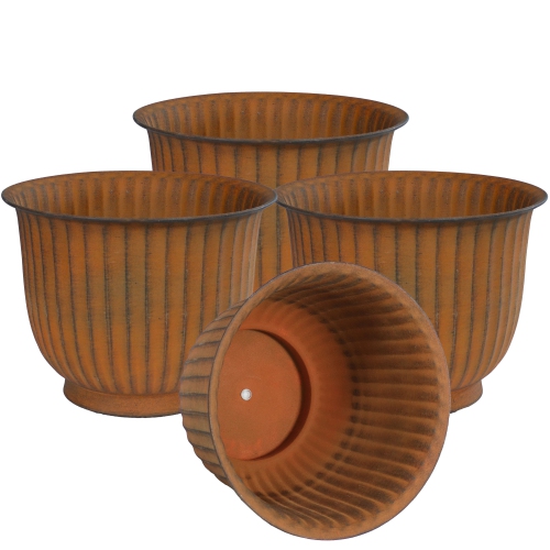 Sunnydaze Carlotta Metal Planter - 14.75 in - Matte Brown - Set of 4