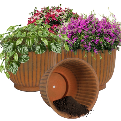 Sunnydaze Carlotta Metal Planter - 14.75 in - Matte Brown - Set of 4