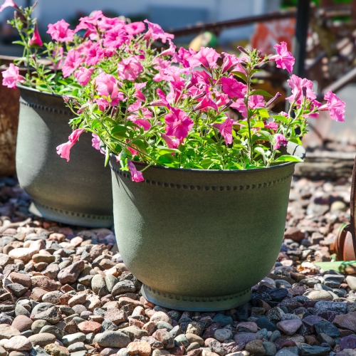 Sunnydaze Michael Metal Planter - 14.5 in - Matte Sage - Set of 2