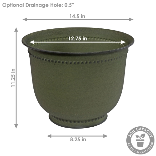 Sunnydaze Michael Metal Planter - 14.5 in - Matte Sage - Set of 4