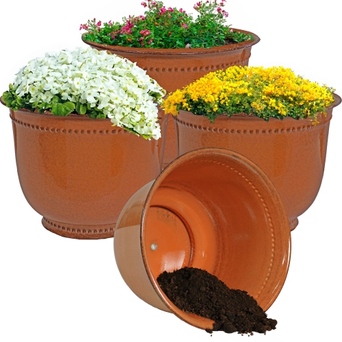 Sunnydaze Michael Metal Planter - 14.5 in - Chestnut Glaze- Set of 4