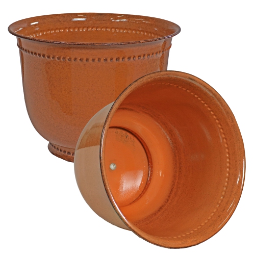 Sunnydaze Michael Metal Planter - 14.5 in - Chestnut Glaze - Set of 2