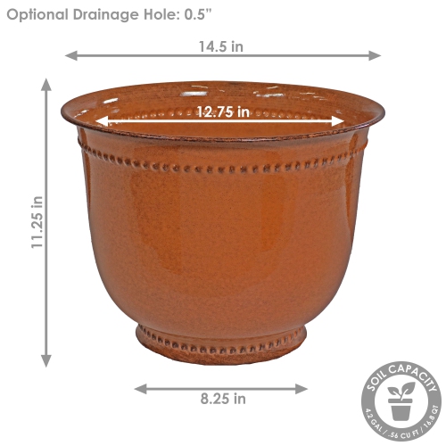 Sunnydaze Michael Metal Planter - 14.5 in - Chestnut Glaze - Set of 2