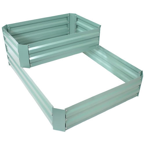Image 1 of 8.. Sunnydaze 2-Tier Galvanized Steel Raised Garden Bed - 17.75 in H - Green