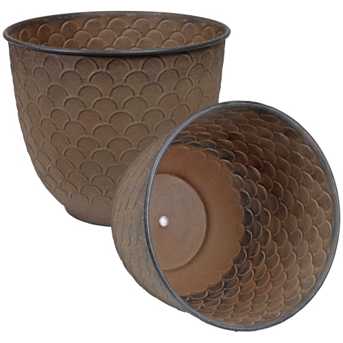 SUNNYDAZE DECOR  Sunnydaze Dinah Metal Planter - 12.5 In - Matte - Set Of 2 In Brown