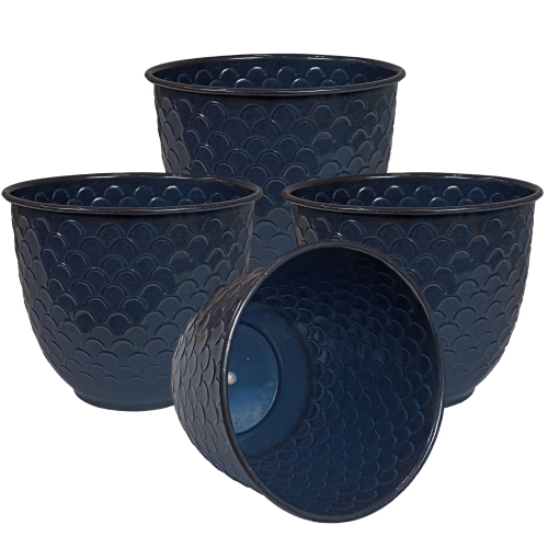 SUNNYDAZE DECOR  Sunnydaze Dinah Metal Planter - 12.5 In - Glaze - Set Of 4 In Navy