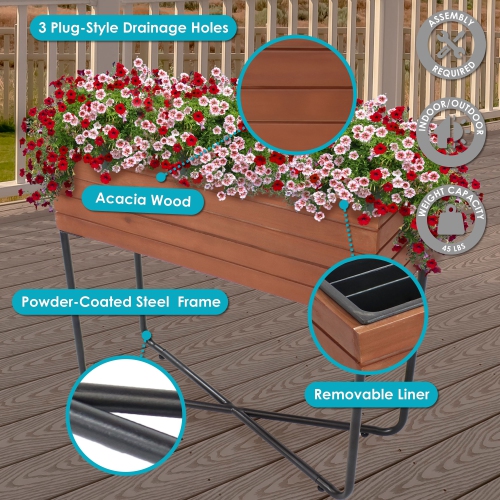 Sunnydaze Acacia Wood Slatted Planter Box with Oil-Stained Finish