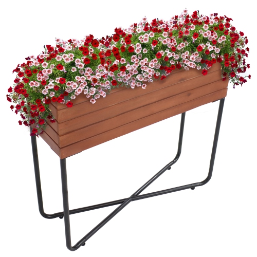 Sunnydaze Acacia Wood Slatted Planter Box with Oil-Stained Finish