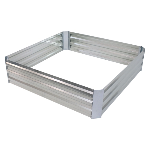Image 1 of 7.. Sunnydaze Square Galvanized Steel Raised Planter Bed - 4 x 4 ft - Silver