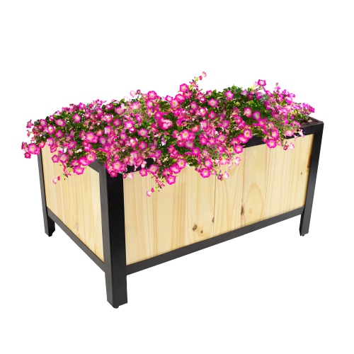 Sunnydaze Acacia Planter Box with Planter Bag - 15.5" H - Natural