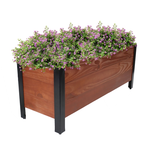 Sunnydaze Acacia Wood Raised Garden Bed with Planter Bag - 14.75" H - Brown