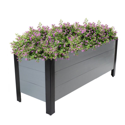 Sunnydaze Acacia Wood Raised Garden Bed with Planter Bag - 14.75" H - Gray