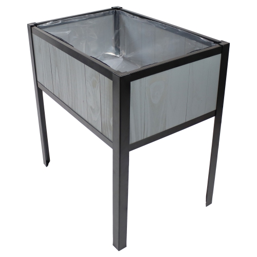 SUNNYDAZE DECOR  Sunnydaze Steel-Framed Acacia Raised Garden Bed - 30.75" H - In Gray