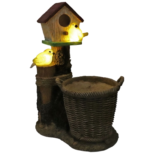 Sunnydaze Polyresin Bird House Planter Statue with Solar Lighted Birds