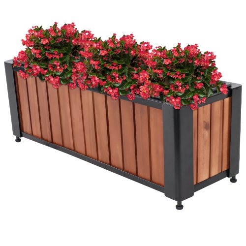 Sunnydaze Acacia Wood Slatted Planter Box with Removable Insert