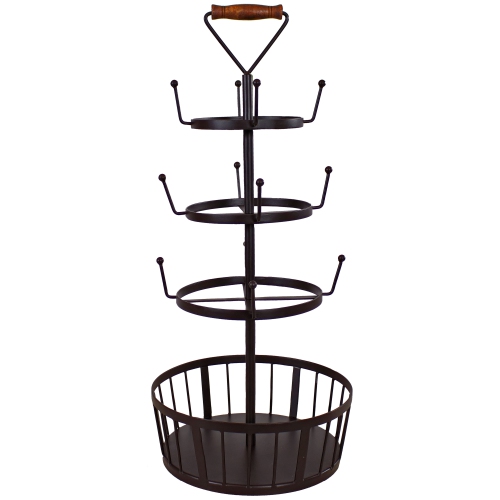 SUNNYDAZE DECOR  Sunnydaze Round 4-Tier Iron Coffee Mug Tree Holder With Hooks - In Brown 