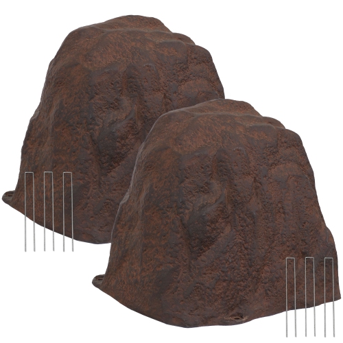 Image 1 of 6.. Sunnydaze Set of 2 Artificial Polyresin Landscape Rocks with Stakes - Brown