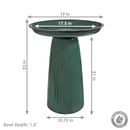 Sunnydaze Gleeful Garden Metal Outdoor Bird Bath - Green Glaze