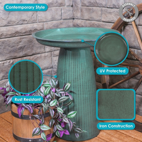 Sunnydaze Gleeful Garden Metal Outdoor Bird Bath - Green Glaze