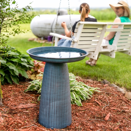 Sunnydaze Gleeful Garden Metal Outdoor Bird Bath - Matte Blue