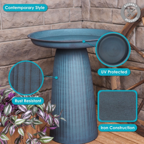Sunnydaze Gleeful Garden Metal Outdoor Bird Bath - Matte Blue
