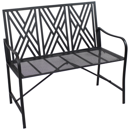Image 1 of 4.. Sunnydaze 2-Person Geometric Lattice Iron Outdoor Garden Bench - Black