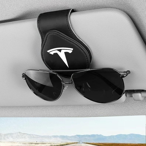 HLD Sunglasses Holder for Car Leather Glasses Frame, Eyeglass Hanger Card Clip Car Sun Visor Accessories Compatible With Tesla Model 3 Y S X