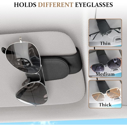 2 Pcs Sunglasses Holder for Car Visor – Durable black clips securely hold glasses, fit most eyewear, and keep your car organized. Sleek, scratch-free