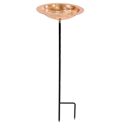 Sunnydaze Copper Hand-Hammered Standing Bird Bath or Bird Feeder with Stake
