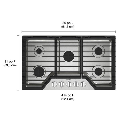 Surface de cuisson au gaz à 5 brûleurs de 36 po de Whirlpool - Acier inoxydable