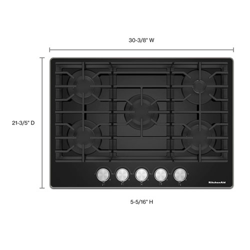Surface de cuisson au gaz à 5 brûleurs de 30 po de KitchenAid - Noir