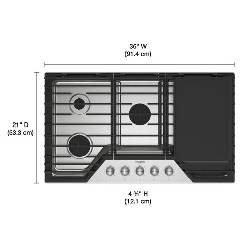 Whirlpool 36" 5-Burner Gas Cooktop - Stainless Steel