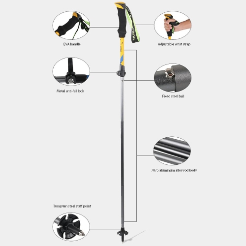 Bâton de randonnée réglable en aluminium pliable avec canne de randonnée d'axGear