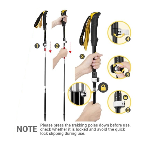 Bâton de randonnée réglable en aluminium pliable avec canne de randonnée d'axGear