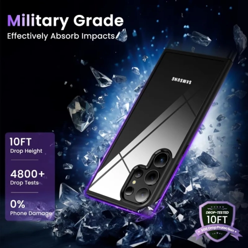 Ultra-Slim Military-Grade Shockproof Case for Samsung Galaxy S24 Ultra - Anti-Yellowing, Wireless Charging Compatible - Full Bumper Cover - Black