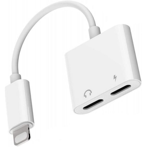 Image 1 de 5.. 2 in 1 Dual Lightning Adapter & Splitter, Replacement iPhone Dongle Converter Cable Headphone Music+Charge+Call+Volume Control Compatible for iPhone