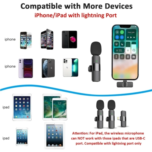 Wireless Lavalier Lapel Microphone for iPhone, iPad - Professional Cordless Omnidirectional Condenser Mic for Interview, Video, Podcast, Vlog &