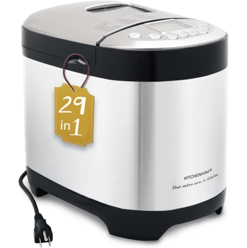 KITCHENARM 29-in-1 SMART Bread Machine with Gluten Free Setting 2LB 1.5LB 1LB Bread Maker Machine with Homemade Cycle - Stainless Steel Breadmaker wi