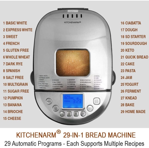 Machine à pain intelligente 29-en-1 de KitchenAid avec réglage sans gluten machine à pain 2LB 1,5LB 1LB avec cycle maison - machine à pain en acier