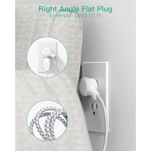 Power Bar Extension Cord, Flat Plug Power Strip 4 Outlets 3 USB Charger Ports, 10 FT Outlet Extender with Overload Protection, Wall Mount\ Desktop